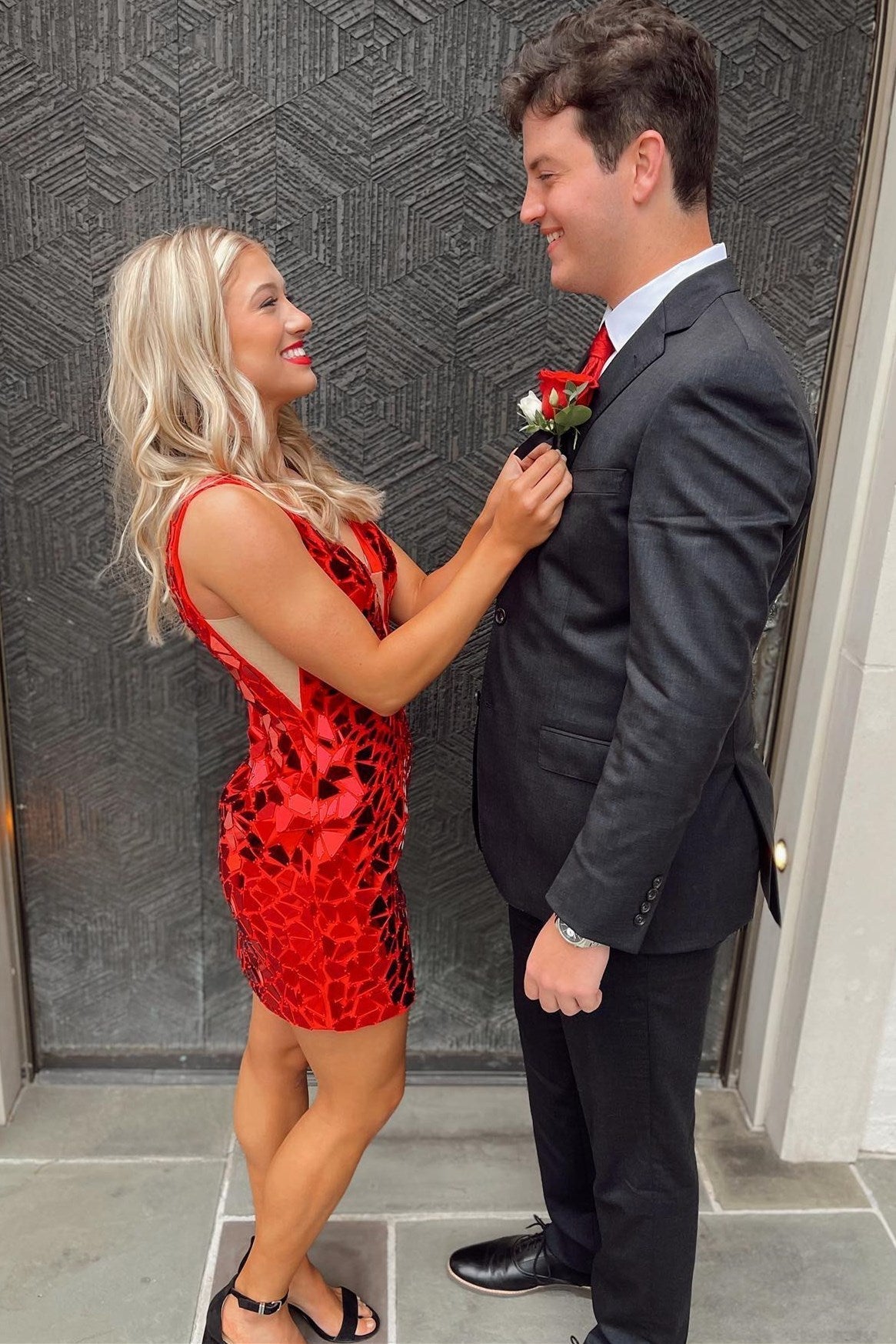 Silver Homecoming Dress Cut Glass Mirrors Plunge V Party Short Party Cocktail Dress