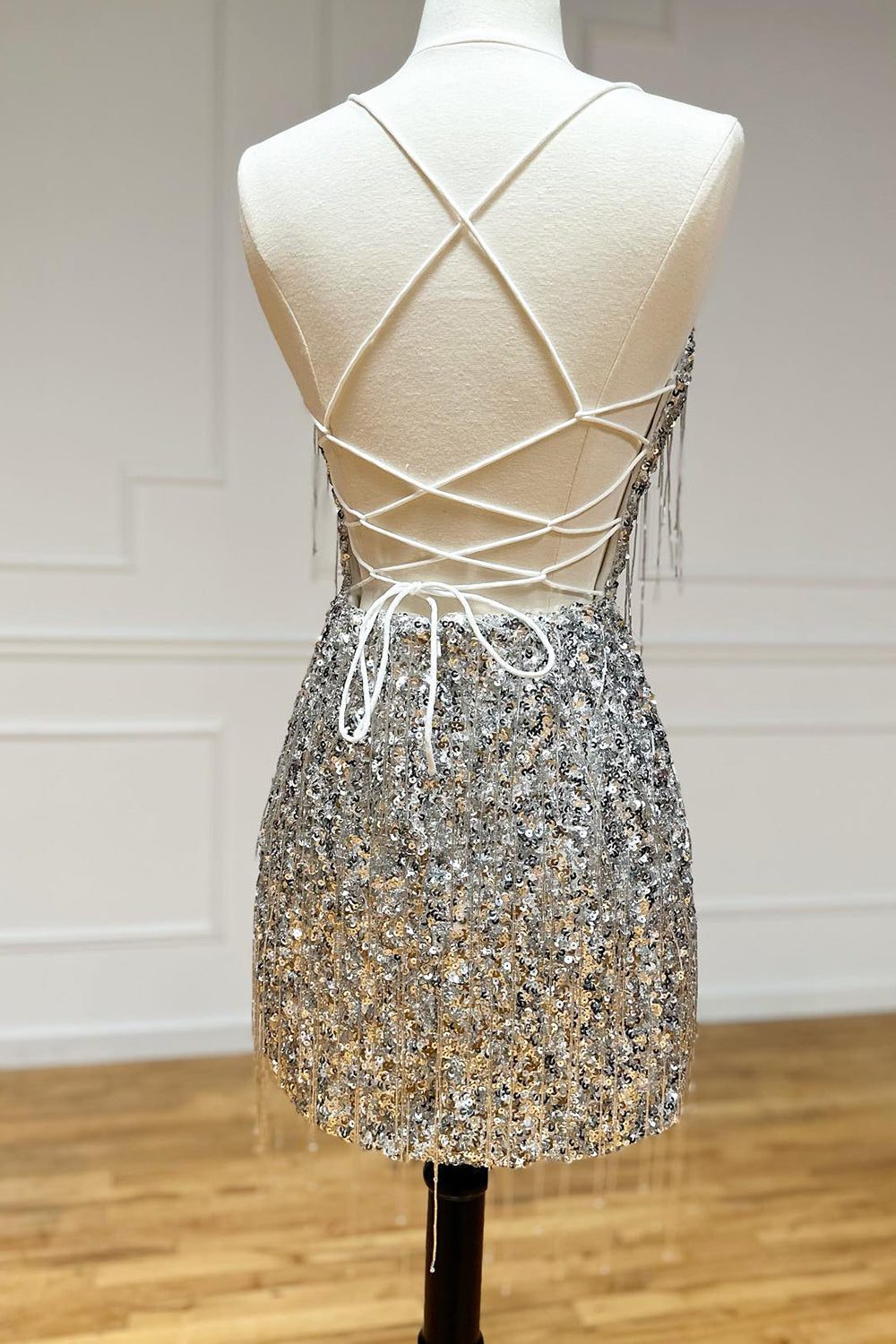 Silver Homecoming Dresses Sequin Fringed Tight Short Cocktail Dresses