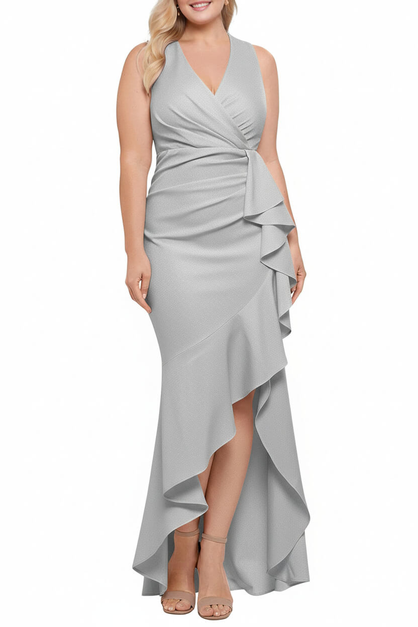 V-Neck Sleeveless Plus Size Floor-Length Sheath/Column Mother of the Bride Dresses with Ruffles