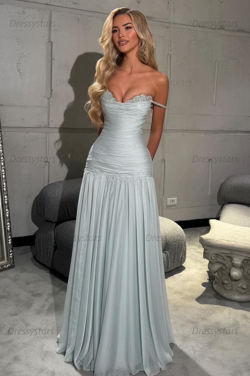 Mint Green Off The Shoulder Prom Dress A Line Formal Evening Gown