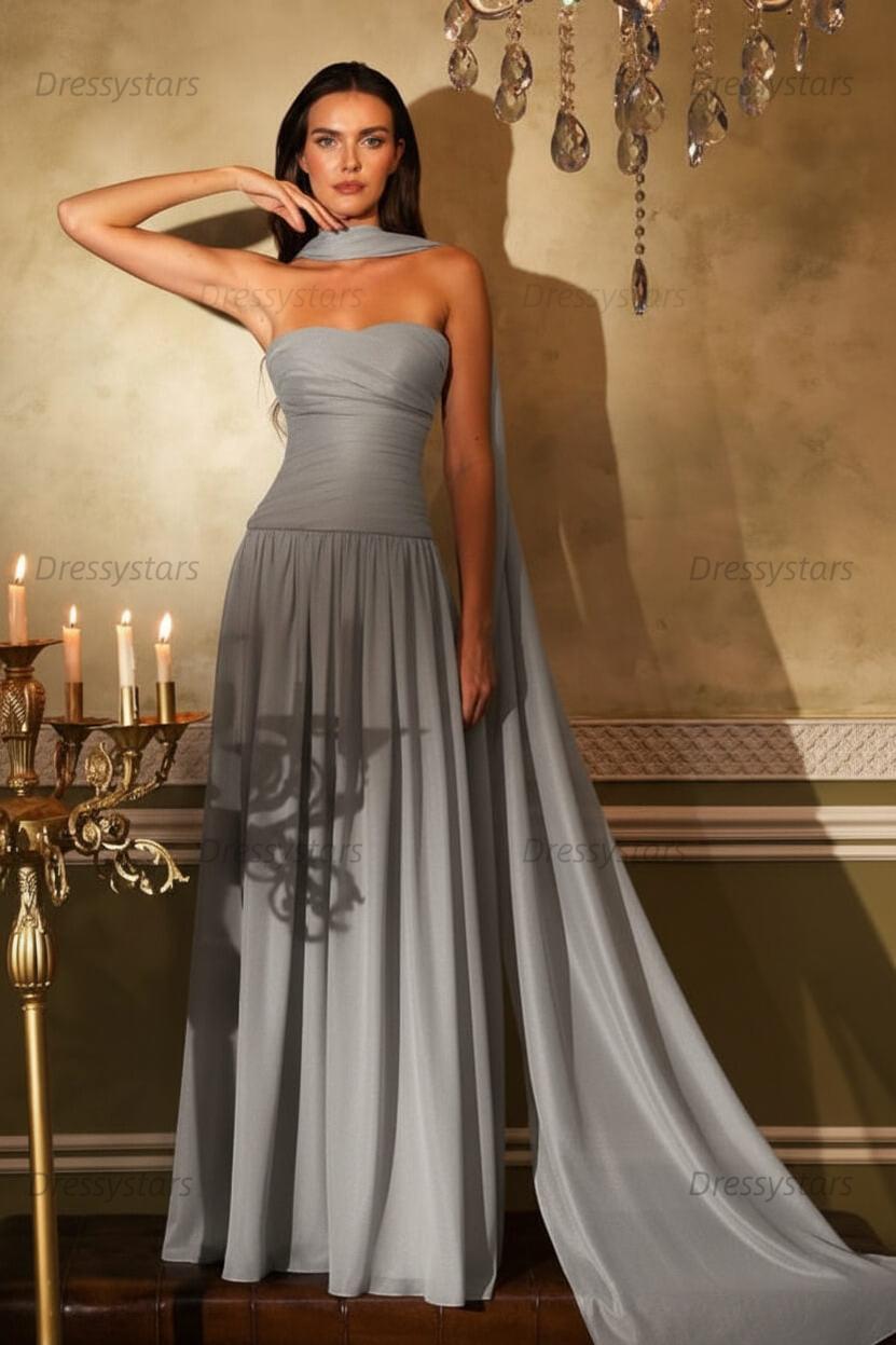 Orange A Line Prom Dress Sleeveless Strapless Formal Dress