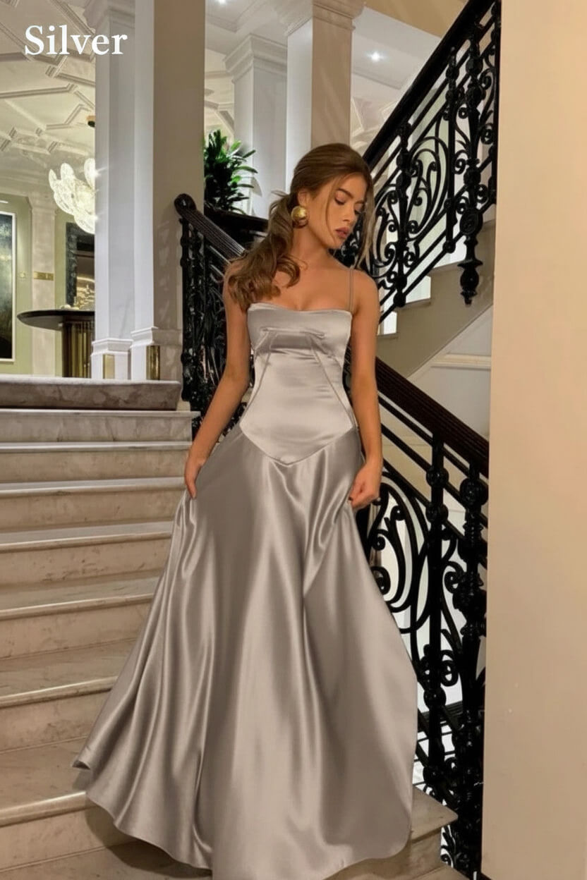 Dressystars Brown Luxe Silk-Look Long Evening Dress With Fitted Bodice Formal Evening Gown