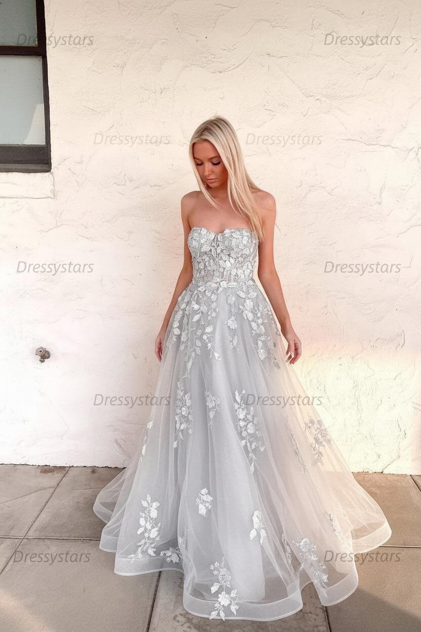 Orange Prom Dress Sweetheart Long Evening Dress with Appliques