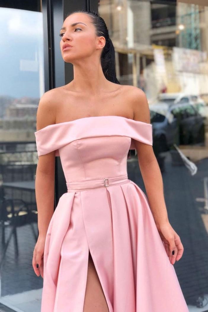 Simple A Line Pink Prom Dress Satin Long Formal Evening Dress