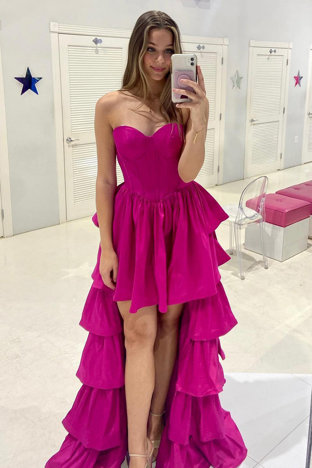 Simple Black Prom Dress A Line Corset Sweetheart High Low Tiered Evening Dress