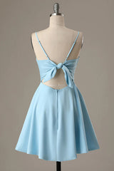Simple Blue Homecoming Dresses Open Back A Line Cocktail Dresses