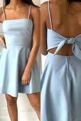 Simple Blue Homecoming Dresses Open Back A Line Cocktail Dresses