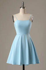 Simple Blue Homecoming Dresses Open Back A Line Cocktail Dresses