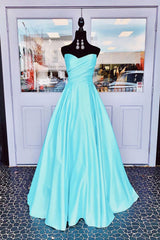 Simple Blue Prom Dress Satin Long Formal Gown Evening Dress