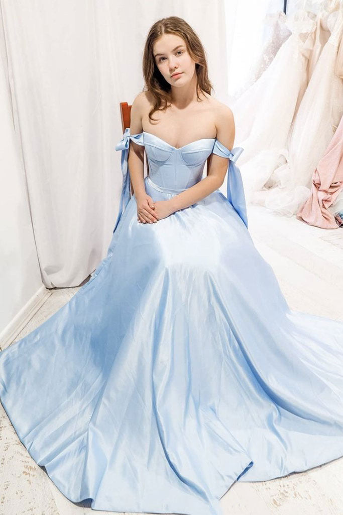 Simple Blue Prom Dress Sweetheart Satin Long Formal Gown Evening Dress