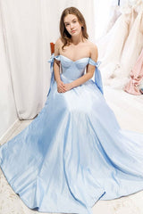 Simple Blue Prom Dress Sweetheart Satin Long Formal Gown Evening Dress