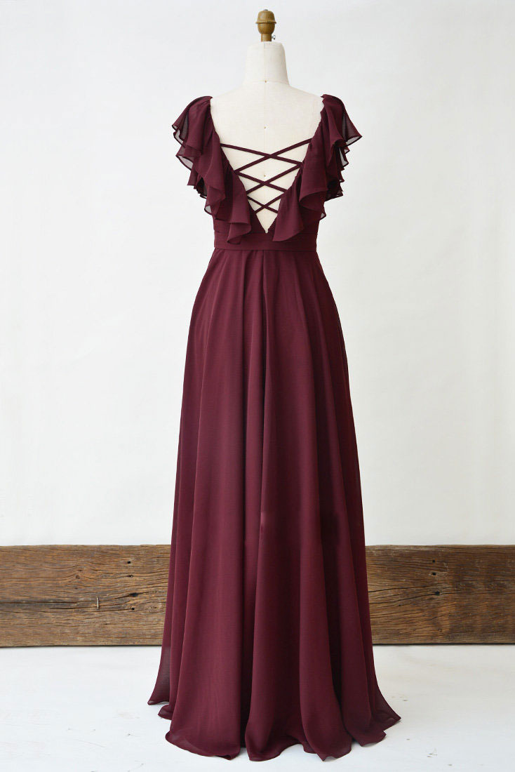 Simple Burgundy Prom Dress Chiffon Long Formal Gown Evening Dress