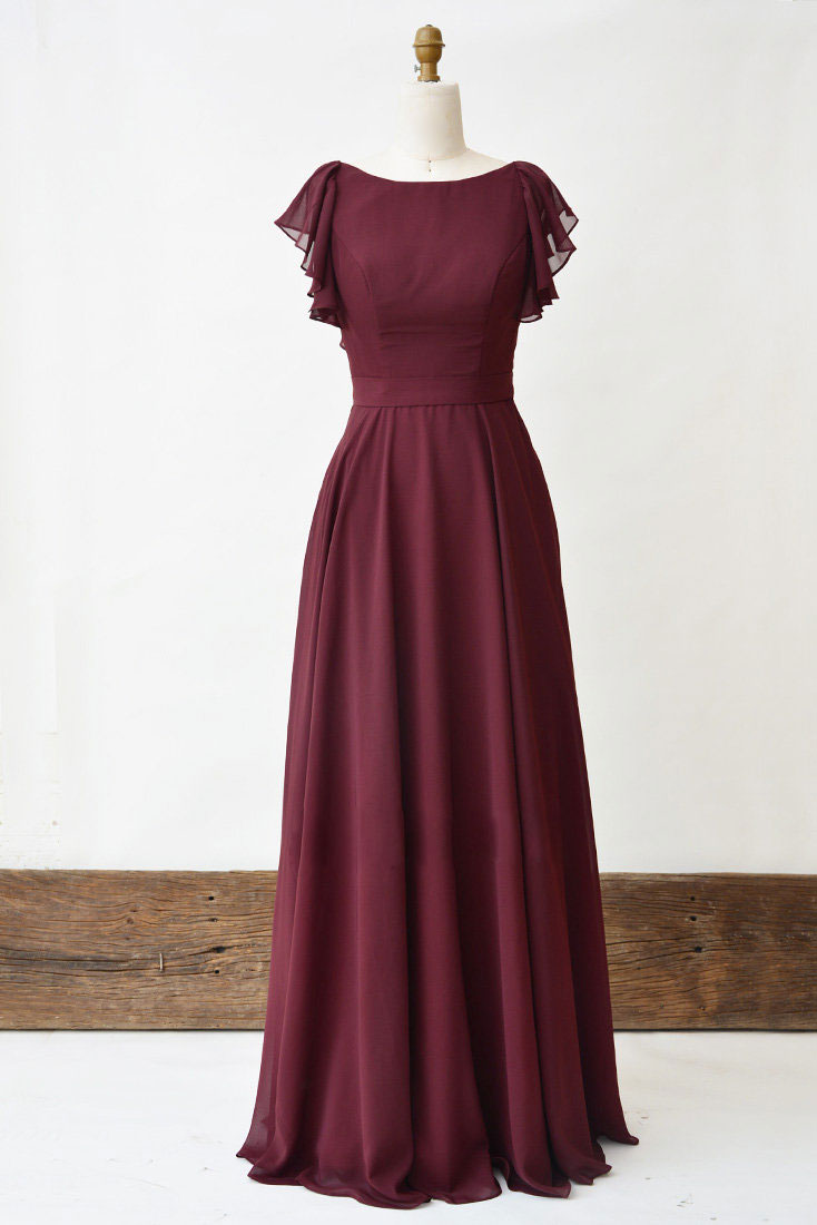 Simple Burgundy Prom Dress Chiffon Long Formal Gown Evening Dress