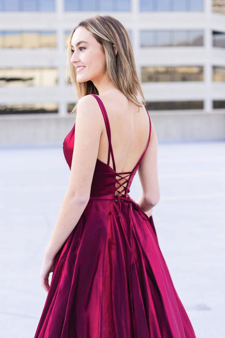 Simple Burgundy Prom Dress Satin Long Formal Gown Evening Dress