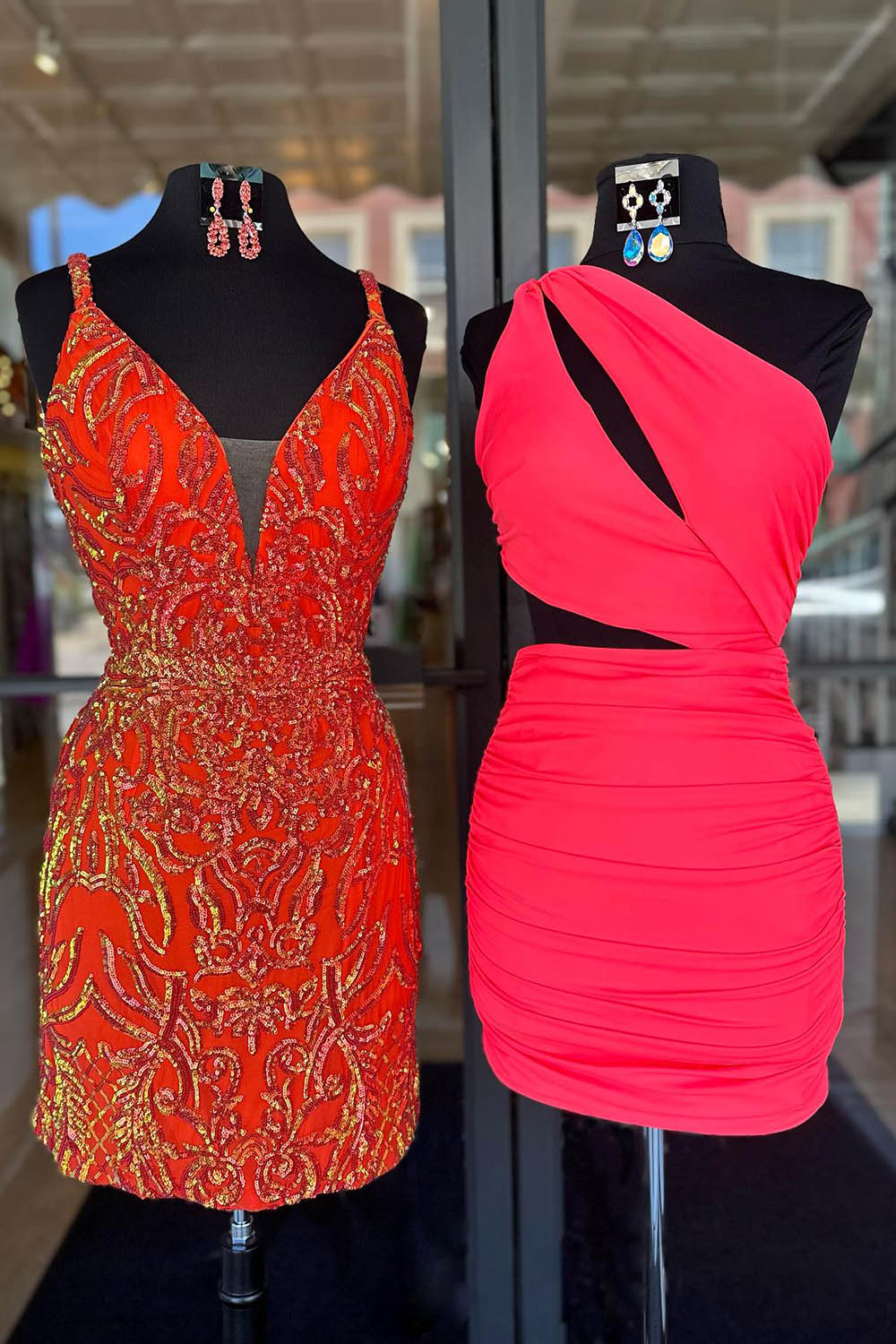 Simple Coral Homecoming Dresses Cut Out Tight Short Cocktail Dresses