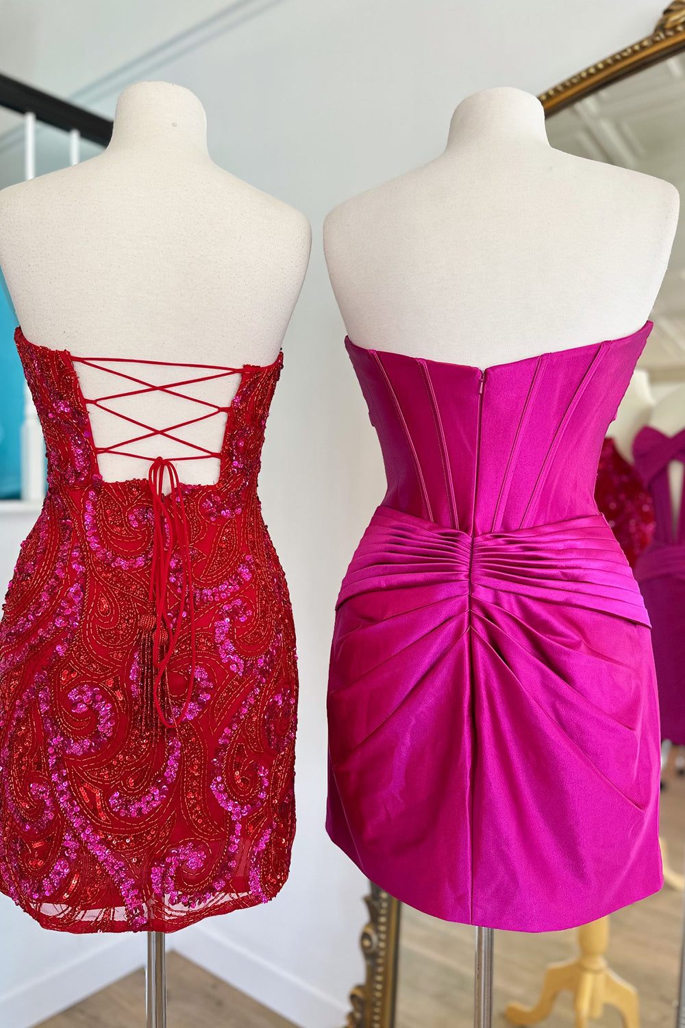 Simple Golden Homecoming Dresses Corset Strapless Tight Short Cocktail Dresses