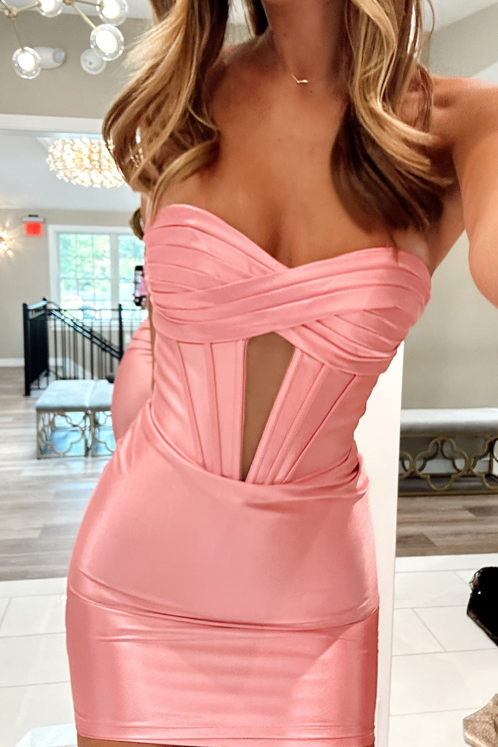 Simple Golden Homecoming Dresses Corset Strapless Tight Short Cocktail Dresses