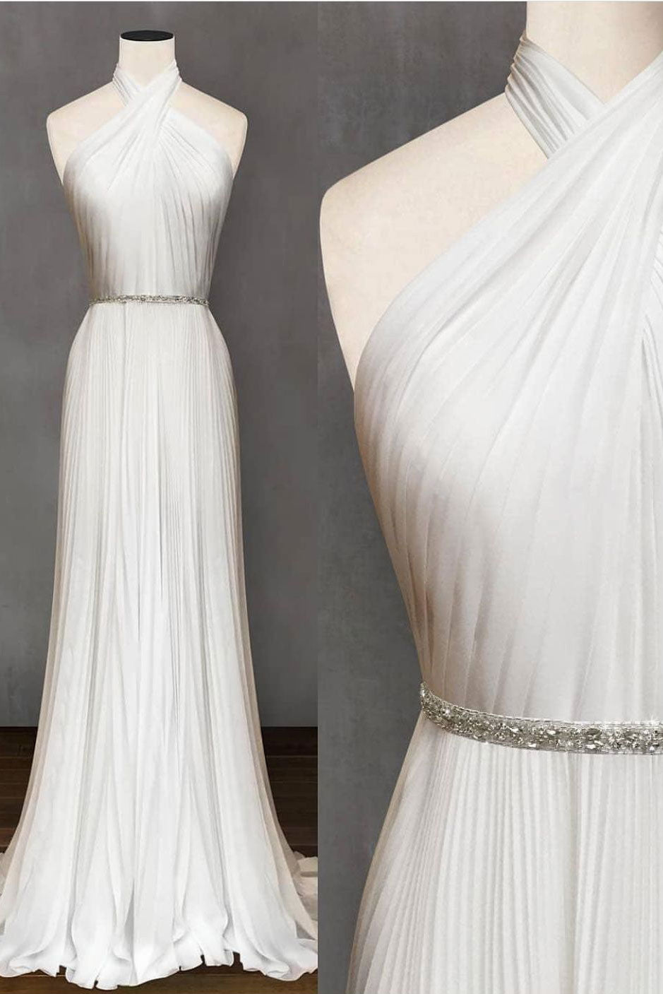 Simple Gray Prom Dress Ivory Prom Dress Chiffon Long Formal Gown Evening Dress