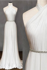 Simple Gray Prom Dress Ivory Prom Dress Chiffon Long Formal Gown Evening Dress