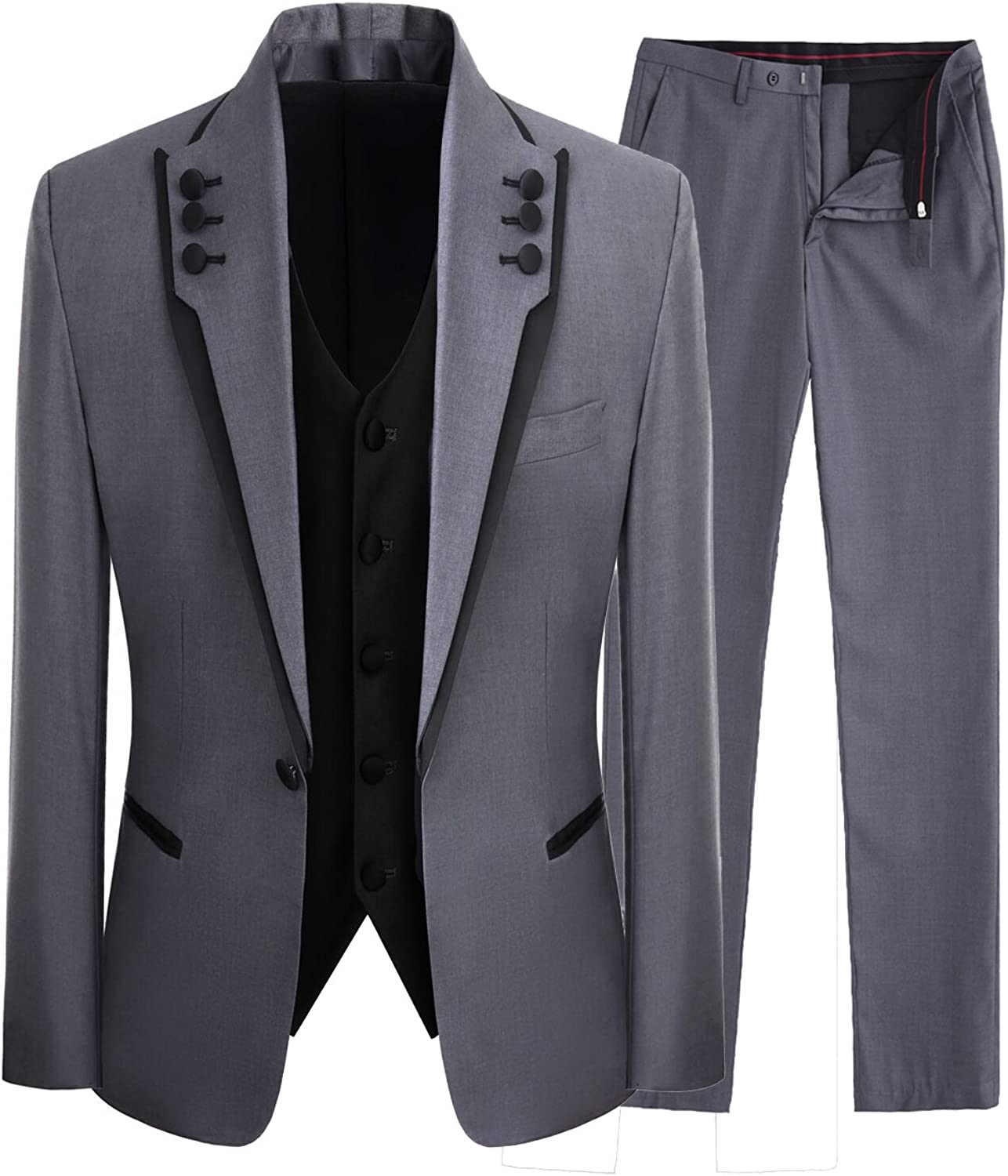 Simple Gray Shawl Lapel 3 Piece Prom Suit