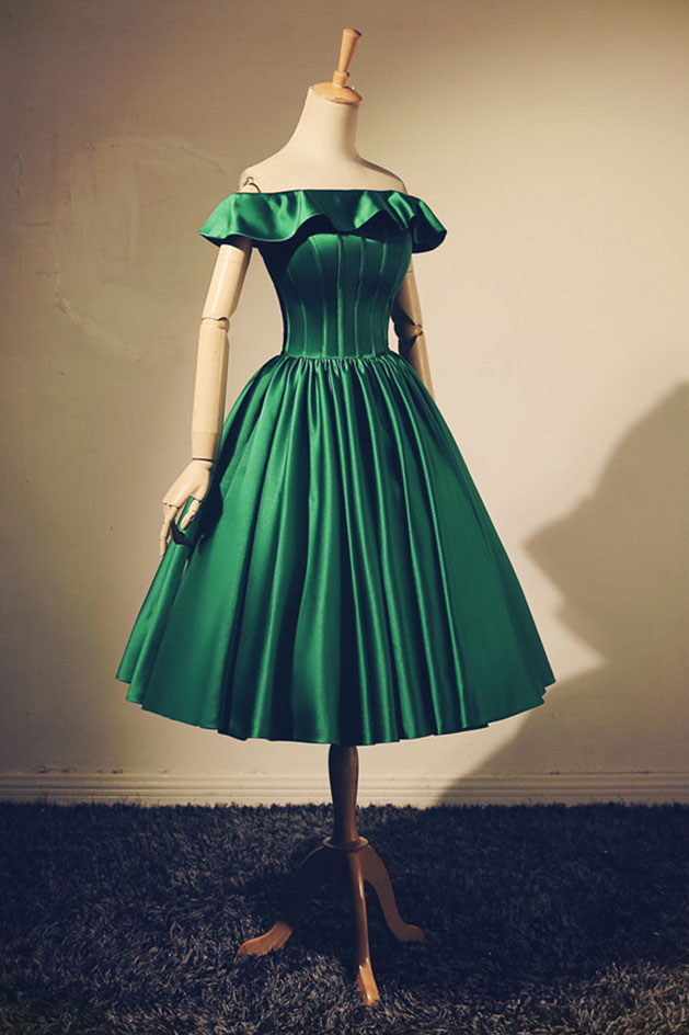 Simple Green Homecoming Dress A Line Off the Shoulder Short Evening Dress