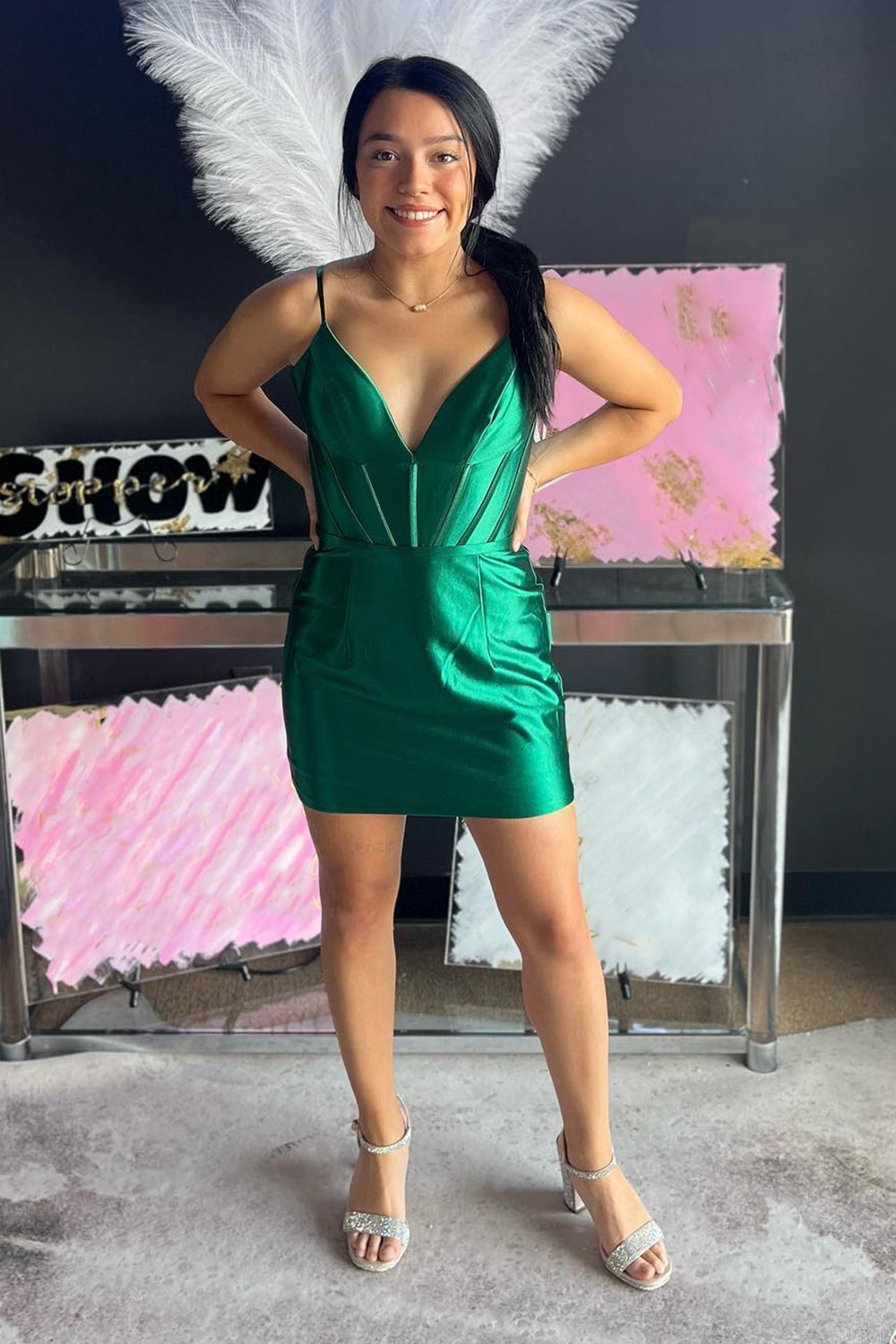Simple Green Homecoming Dresses Corset Tight Satin Short Cocktail Dresses