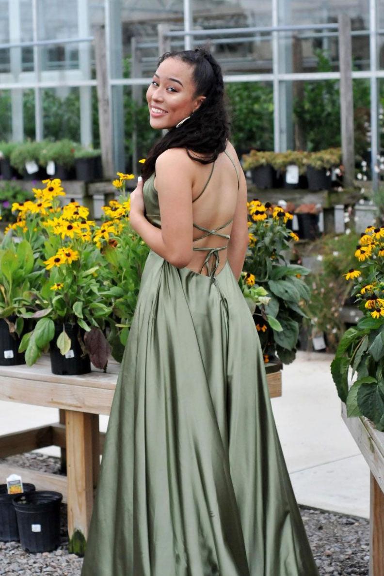 Simple Green Prom Dress Satin Long Formal Evening Dress