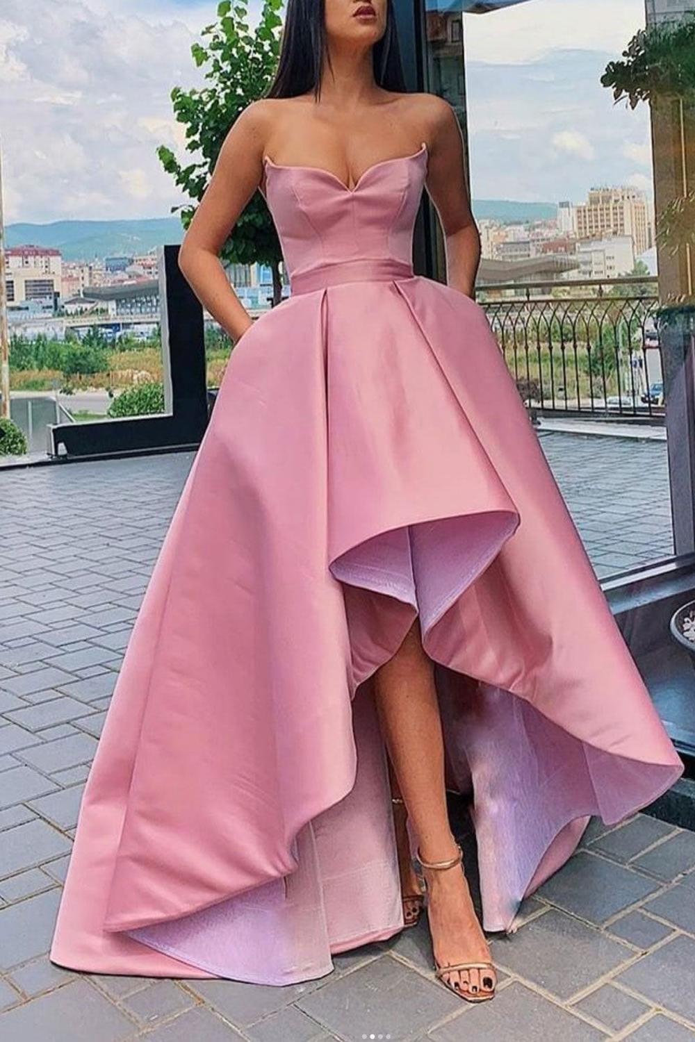 Simple High Low Prom Dress Satin Formal Evening Dress