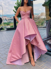 Simple High Low Prom Dress Satin Formal Evening Dress