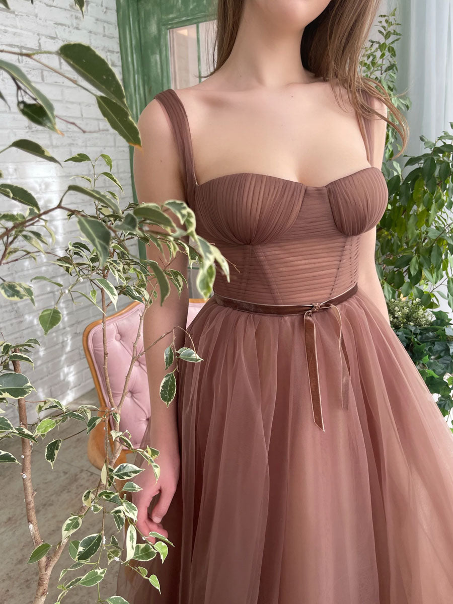 Simple Homecoming Dress A Line Tea Length Brown Short Party Cocktail Dress