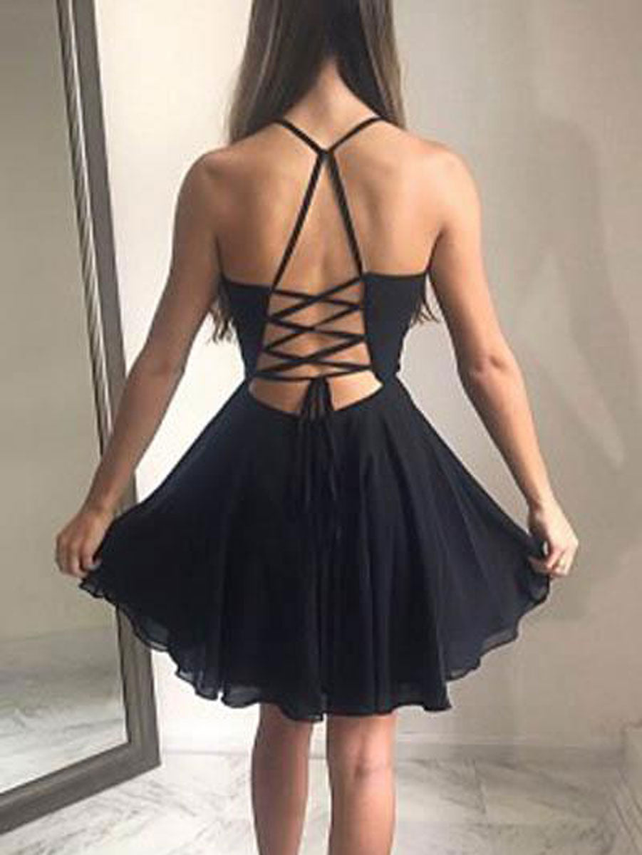 Simple Homecoming Dress Black V Neck Short Party Cocktail Dress