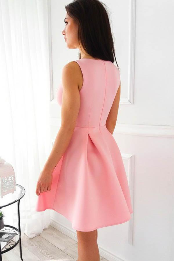 Simple Homecoming Dress Pink Satin Short Party Cocktail Dress