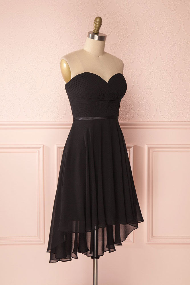 Simple Homecoming Dress Sweetheart Neck Chiffon Black Short Party Cocktail Dress