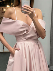 Simple Off the Shoulder Prom Dress Satin Long Formal Gown Evening Dress