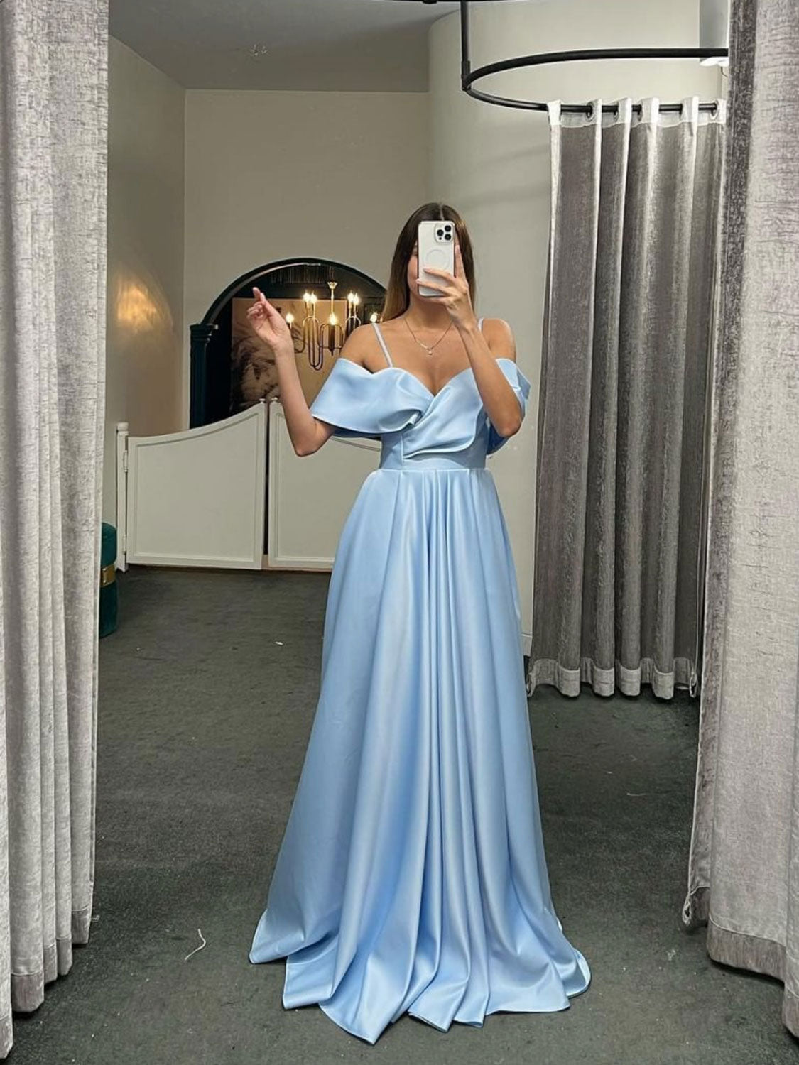Simple Off the Shoulder Prom Dress Satin Long Formal Gown Evening Dress