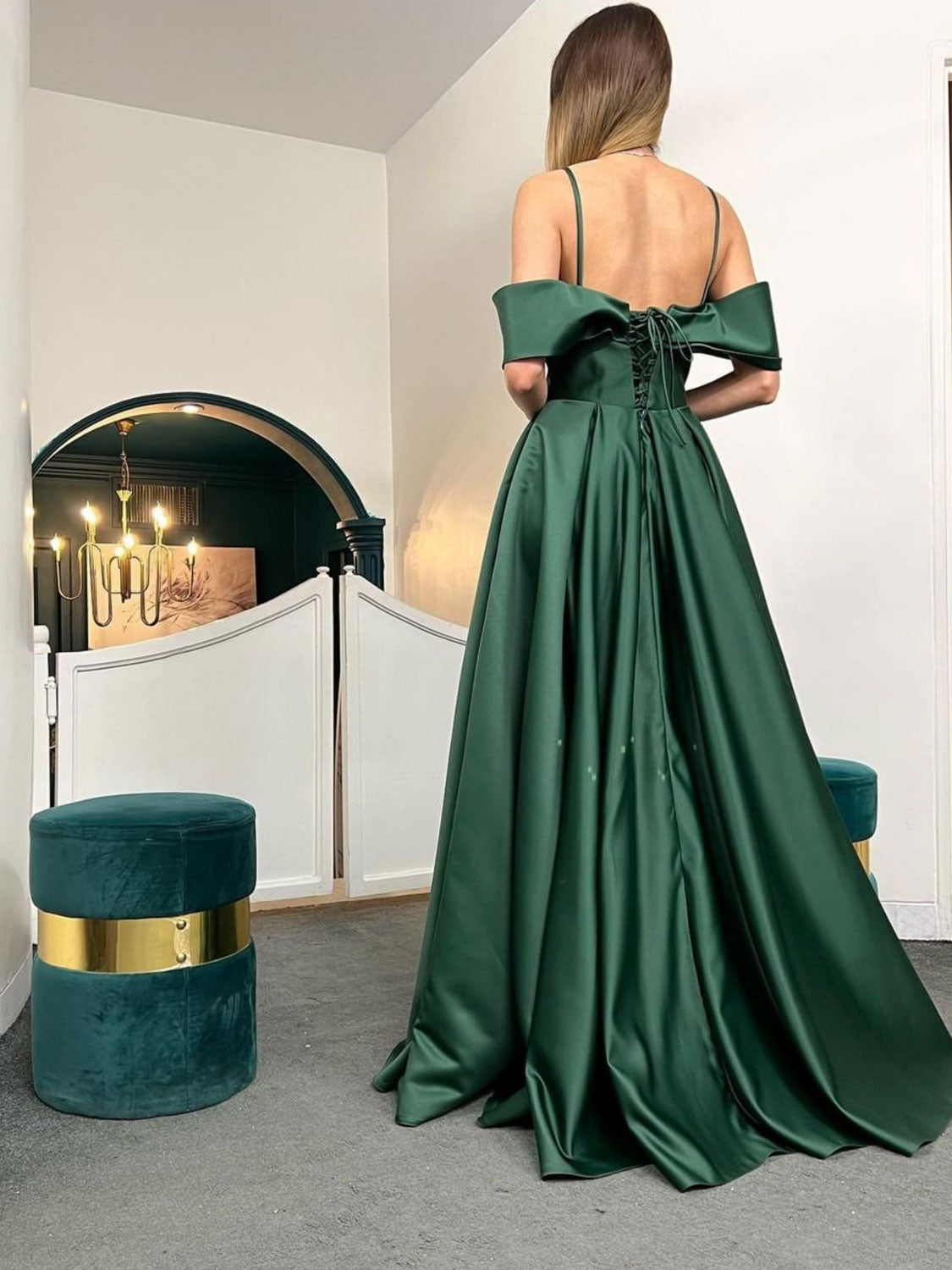 Simple Off the Shoulder Prom Dress Satin Long Formal Gown Evening Dress