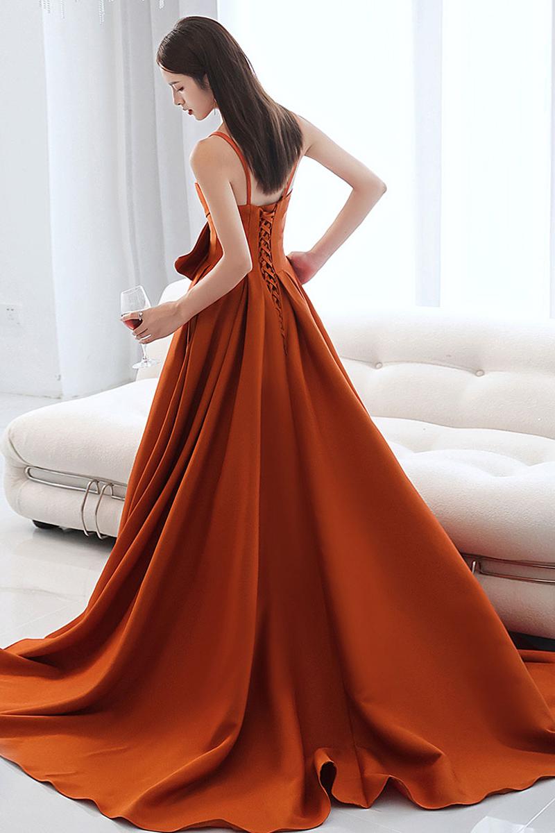 Simple Orange Prom Dress Satin Long A Line Formal Evening Dress