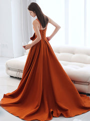 Simple Orange Prom Dress Satin Long A Line Formal Evening Dress