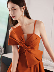 Simple Orange Prom Dress Satin Long A Line Formal Evening Dress
