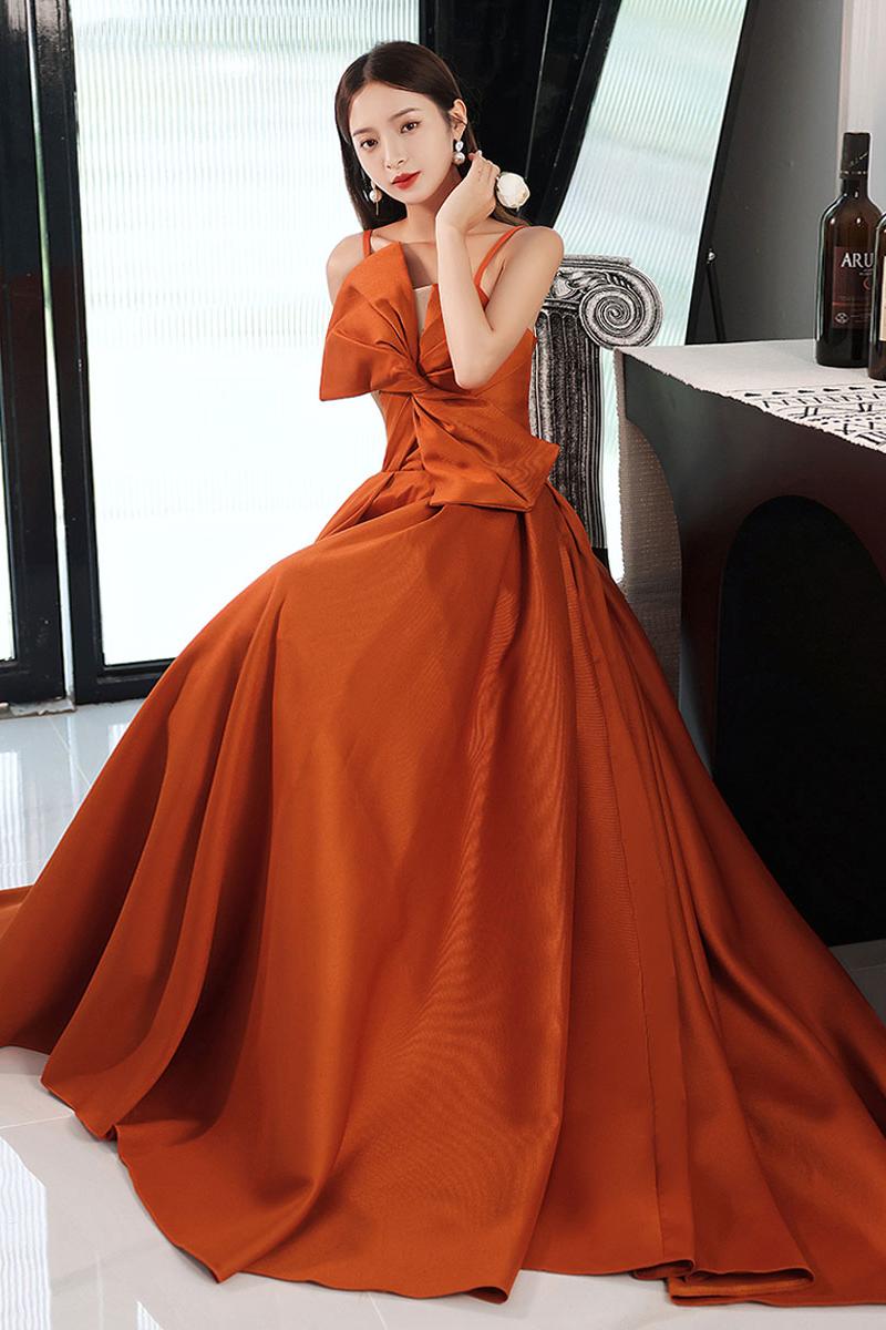 Simple Orange Prom Dress Satin Long A Line Formal Evening Dress