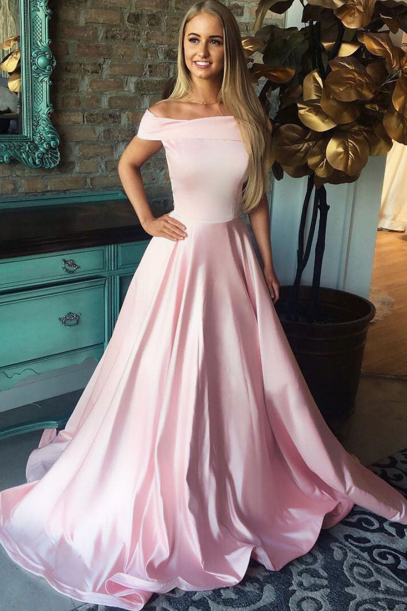Simple Pink Prom Dress Satin Long Evening Dress