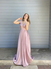 Simple Pink Prom Dress Satin Long Formal Gown Evening Dress