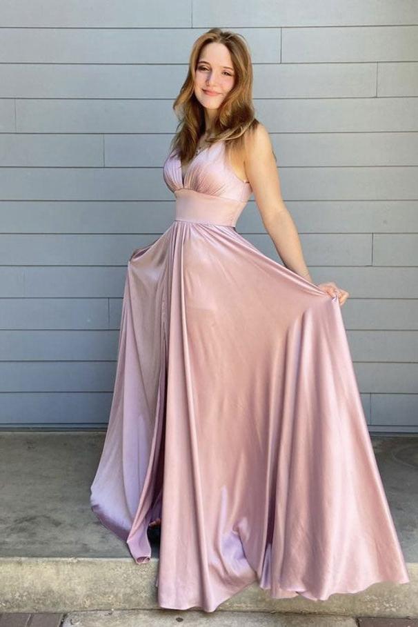 Simple Pink Prom Dress Satin Long Formal Gown Evening Dress