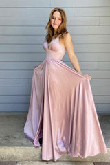 Simple Pink Prom Dress Satin Long Formal Gown Evening Dress