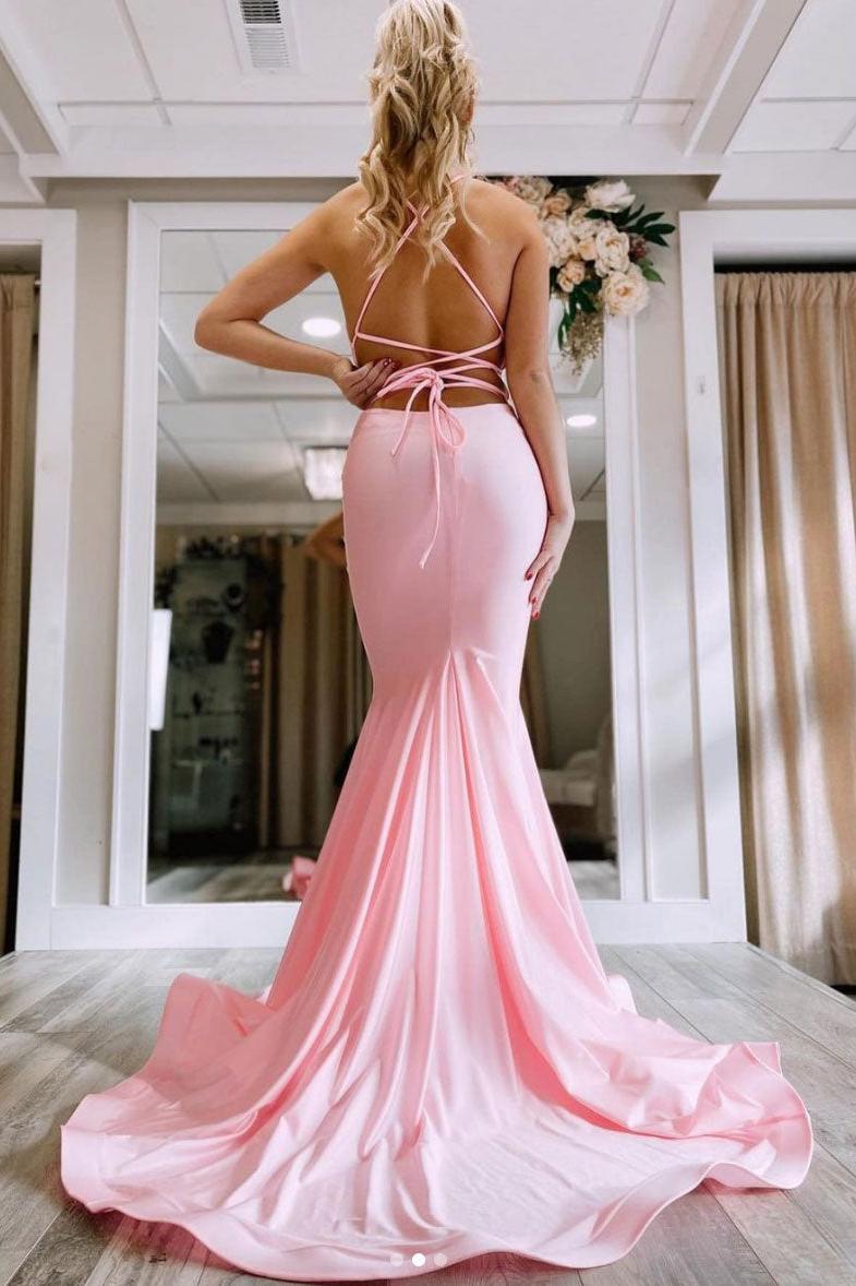 Simple Pink Prom Dress Satin Mermaid Long Formal Evening Dress