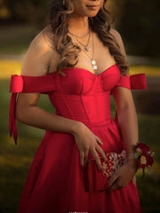 Simple Red Prom Dress Satin Long Evening Dress