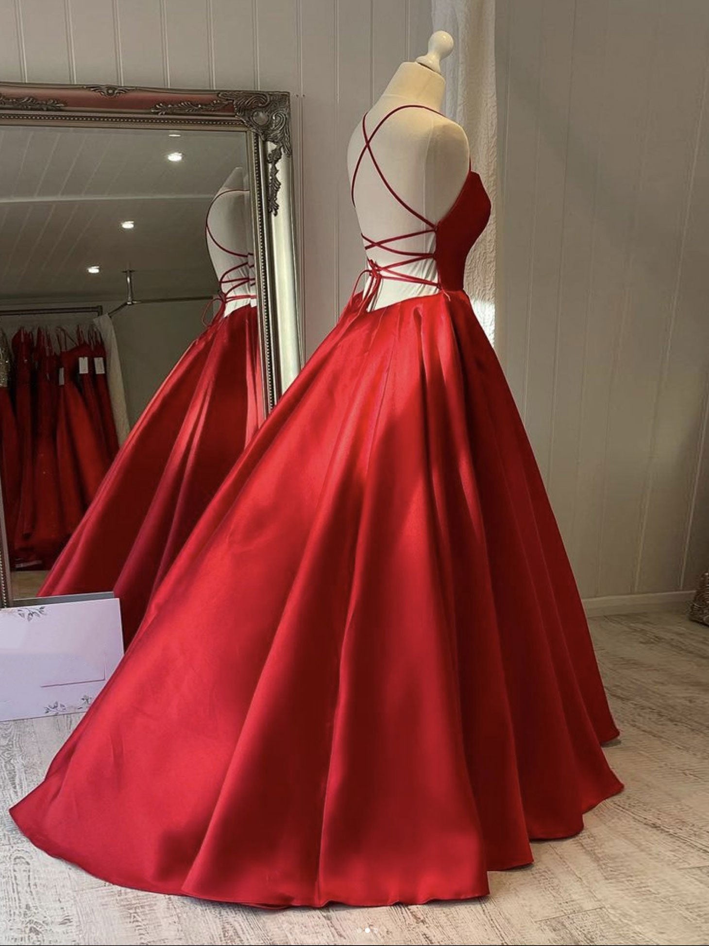 Simple Red Prom Dress Satin Long Formal Gown Evening Dress