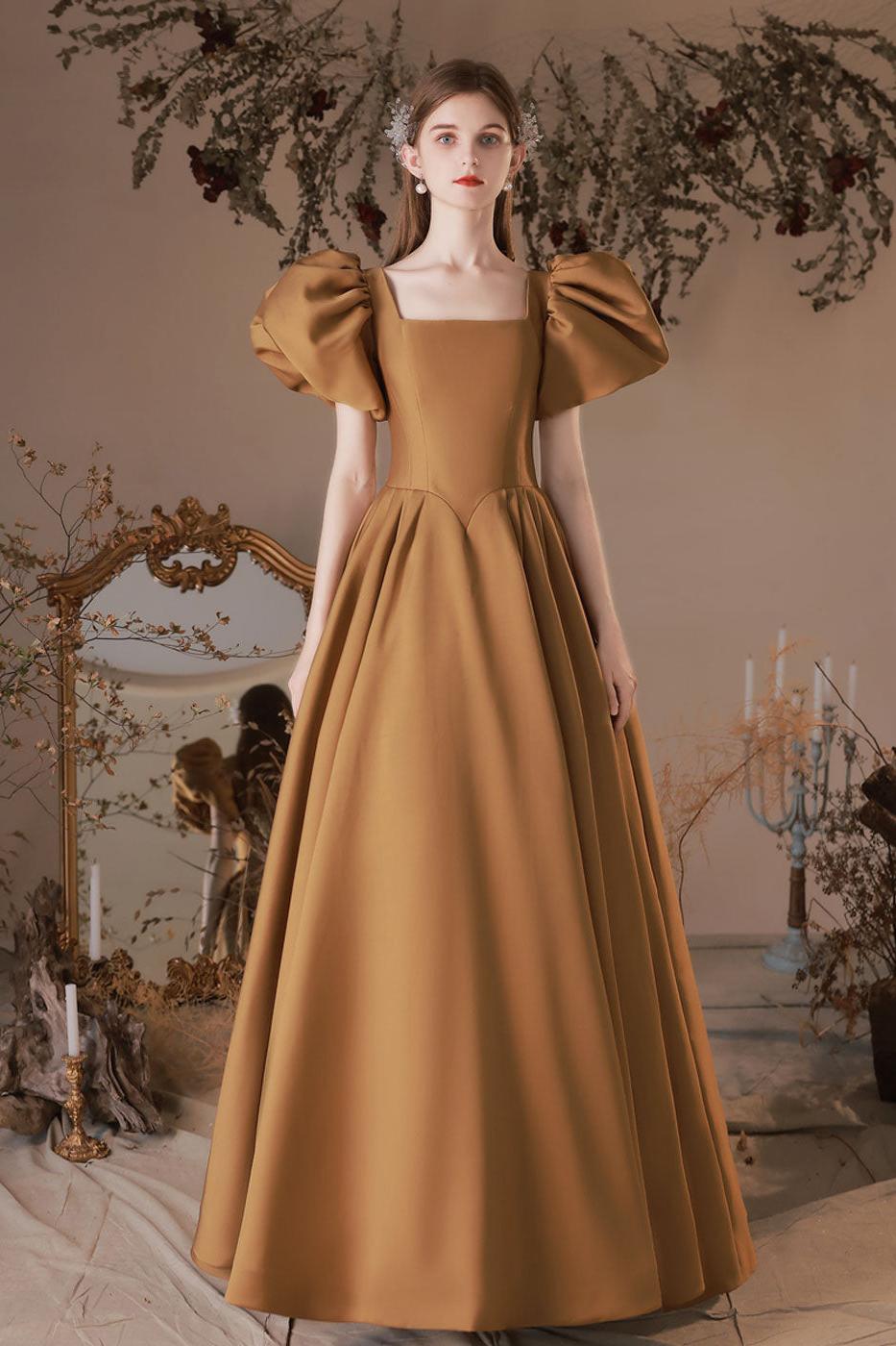 Simple Square Neckline Prom Dress Satin Long Formal Evening Dress