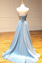 Simple Sweetheart Blue Prom Dress Long Evening Dress