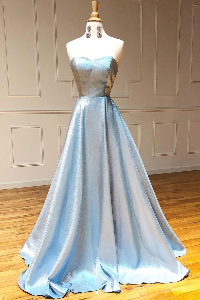 Simple Sweetheart Blue Prom Dress Long Evening Dress